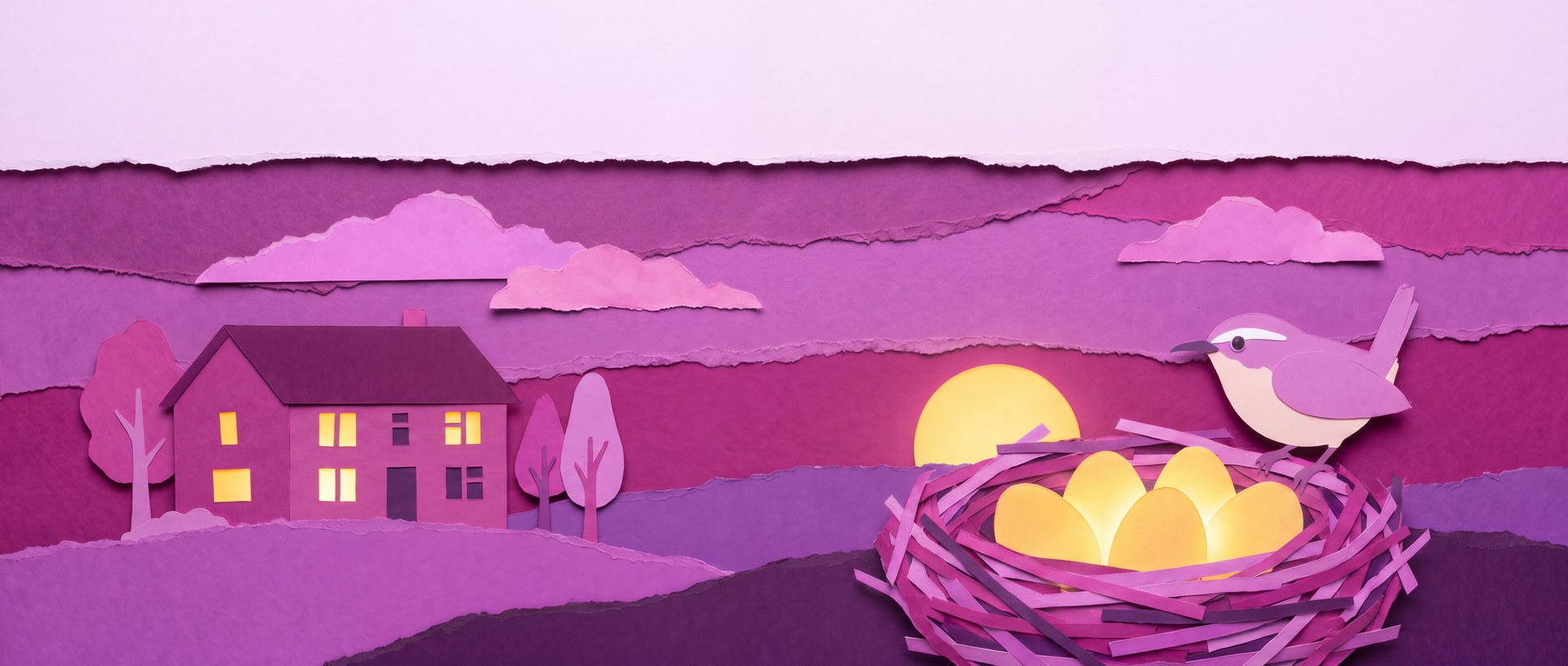 The story scene with more windows lit and a fourth golden egg in the nest